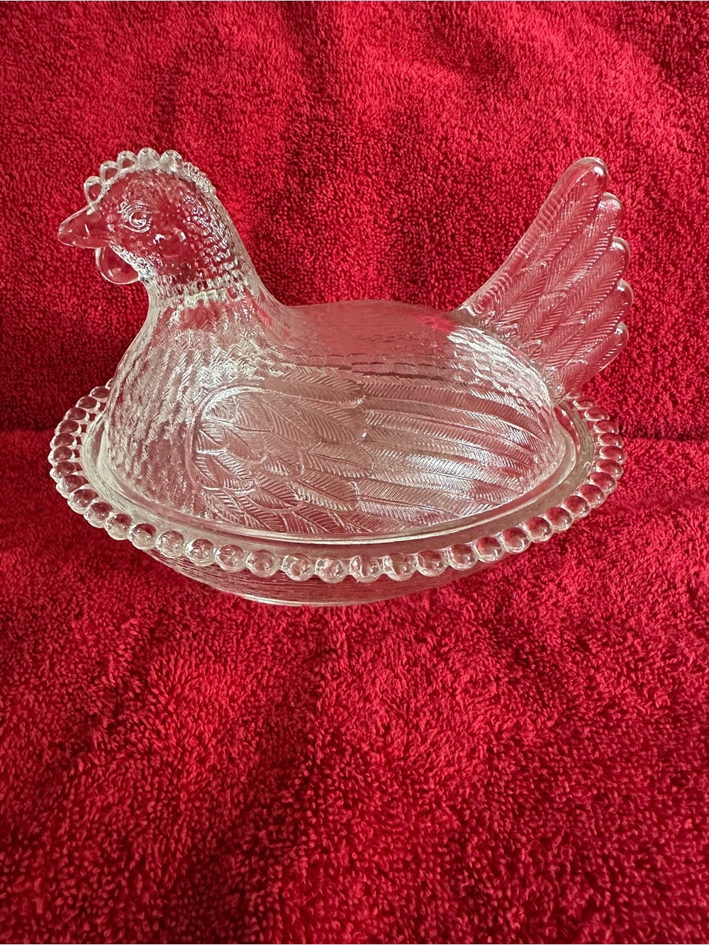 Vintage Indiana Glass Clear Large 7" Hen on Nest Covered Dish MCM Farmhouse